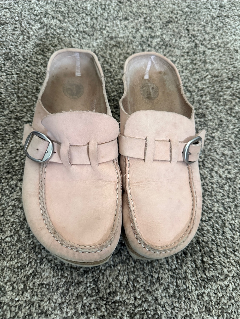 Birkenstock Pink Suede Clogs with Silver Buckles